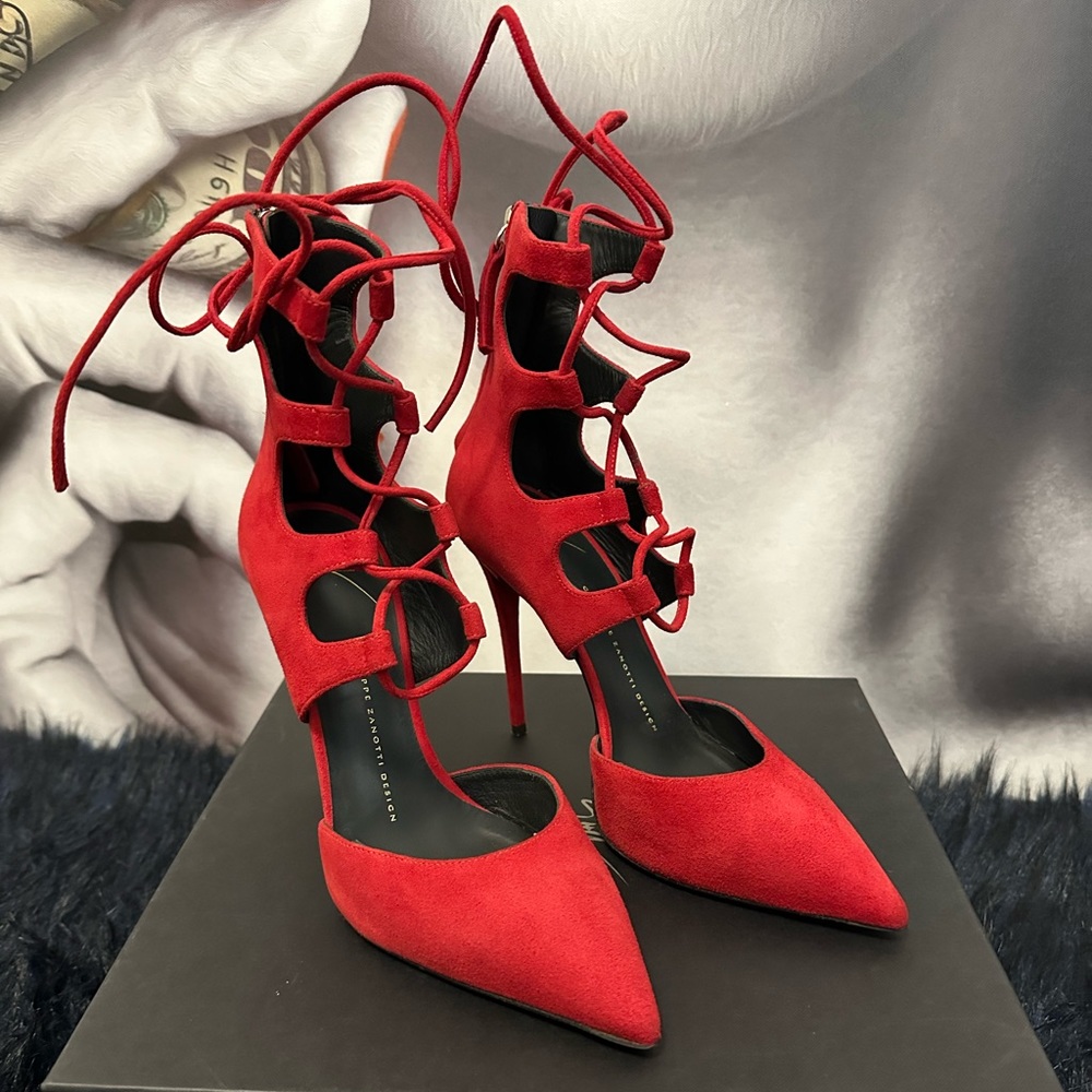 GIUSEPPE ZANOTTI YVETTE RED (PASSIONE) SUEDE HEELS I46077 size 39